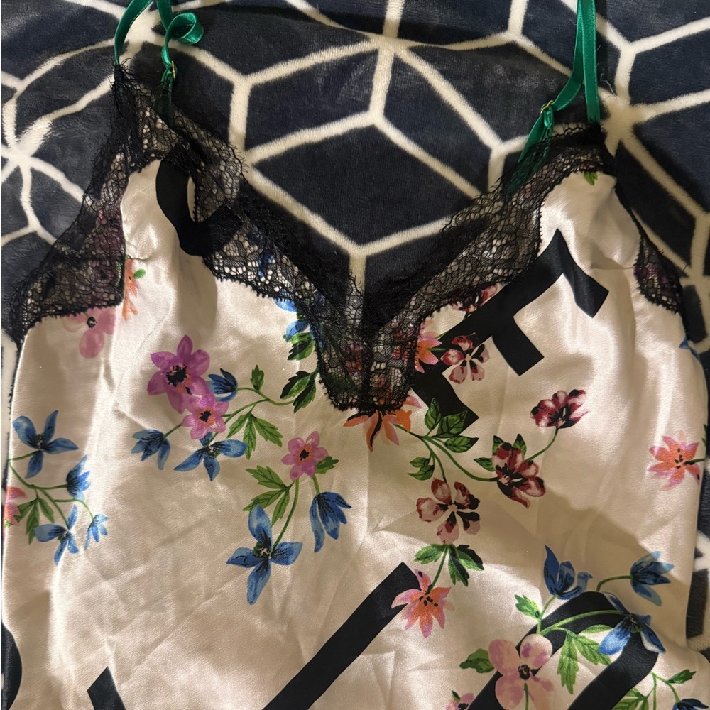 Victoria's Secret Satin Floral Lingerie Night Slip "Love" Print
